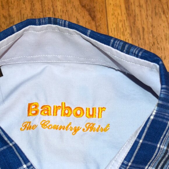 Barbour Blue Plaid Linen Long Sleeve Button Up Shirt Sz SM - Picture 4 of 4
